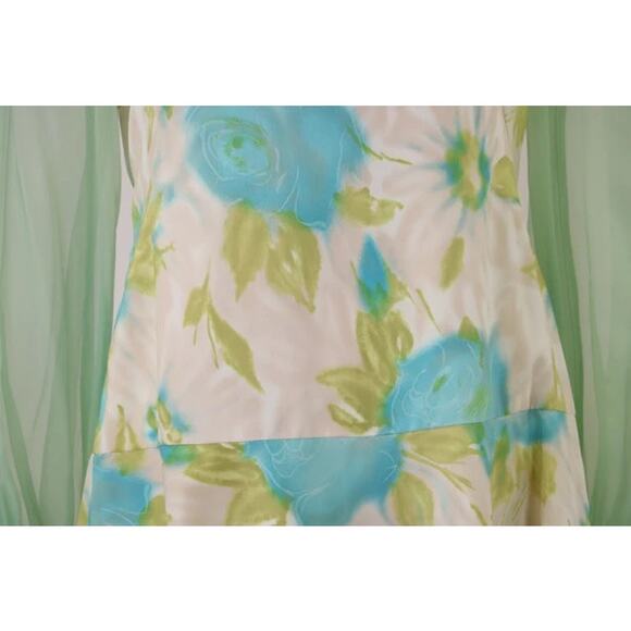 Vintage 1960s Pastel Floral Printed Drop Waist Dress With Chiffon Sleeves Large - Picture 6 of 7